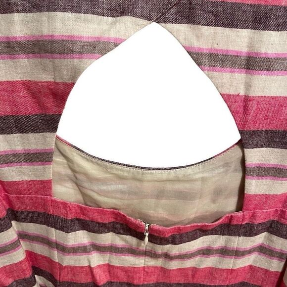 Ann Taylor LOFT Dress Womens 16 Striped Linen Blend Mini Belted Cut Out Back - Picture 6 of 13